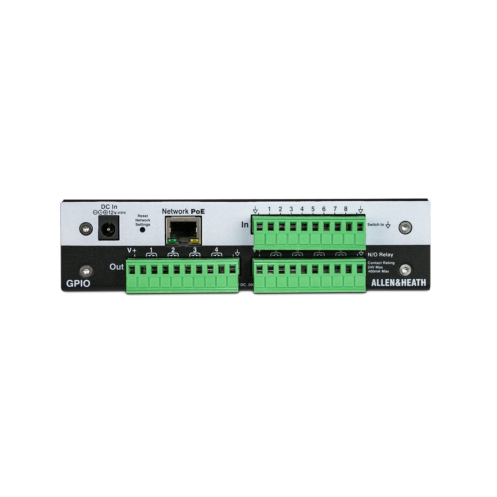 Allen & Heath ½ rack GPIO Interface PoE Enabled 8 Inputs 8 Outputs GPIO - Back Panel and Connections
