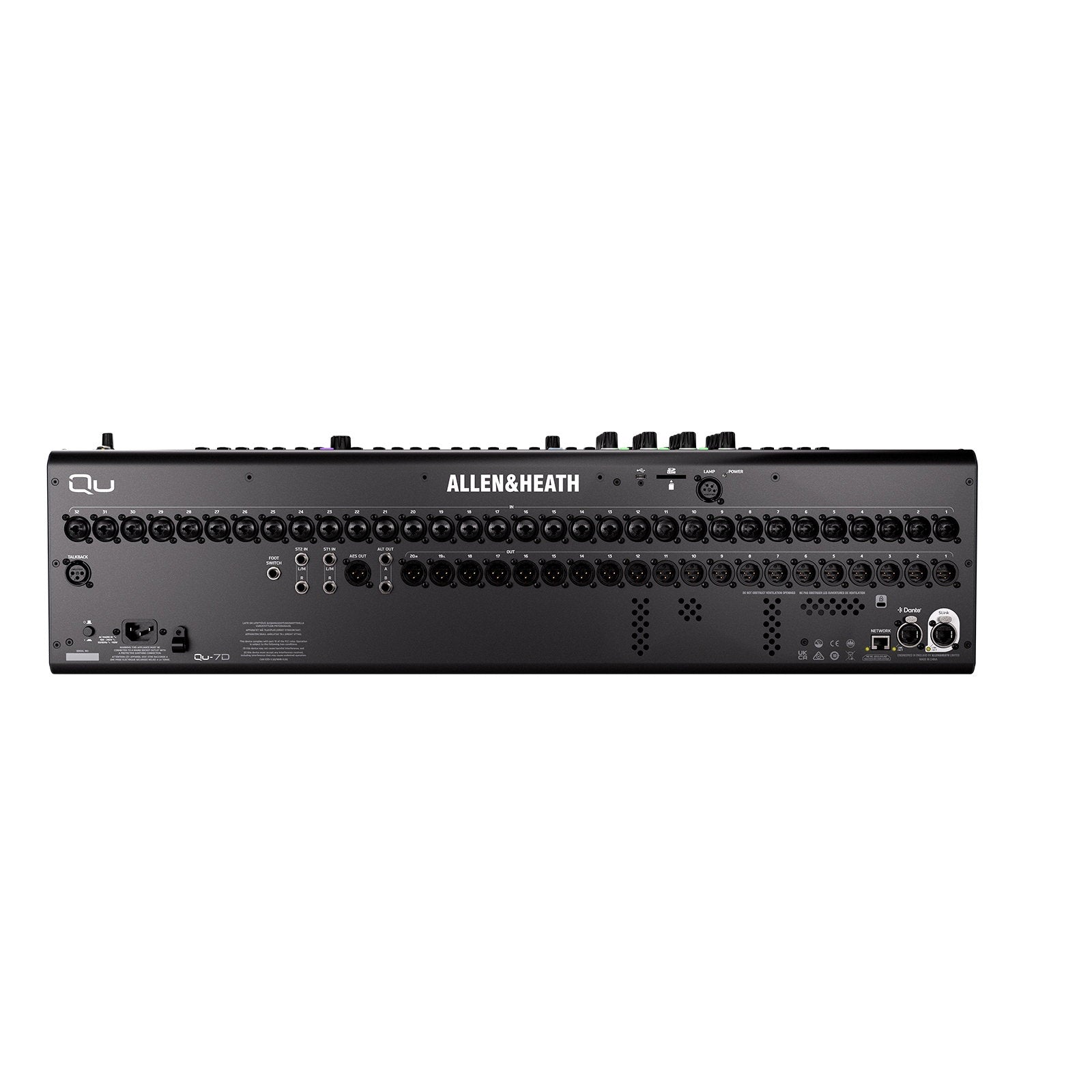 Allen & Heath Digital Mixing Console With 32 Faders and 16x16 Dante Qu-7D - Back Panel and Connections