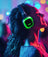 W Audio Silent Disco headphones and transmitter with colorful background