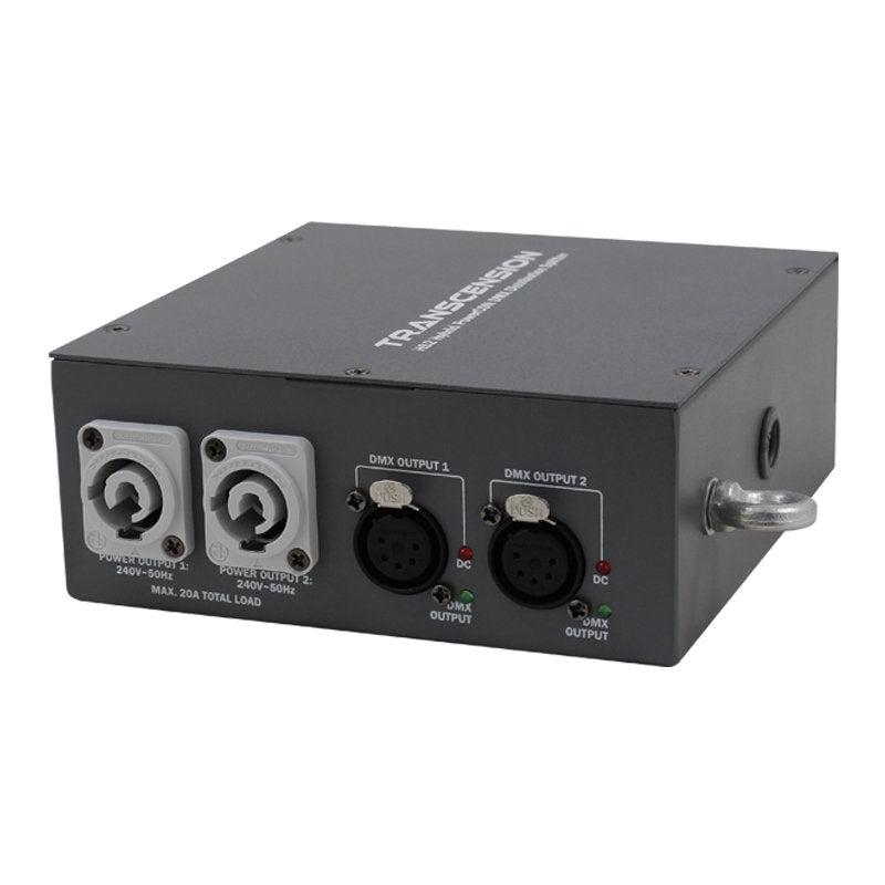Transcension HS2 Hybrid powerCON DMX Distribution Splitter - Back Panel and Connections