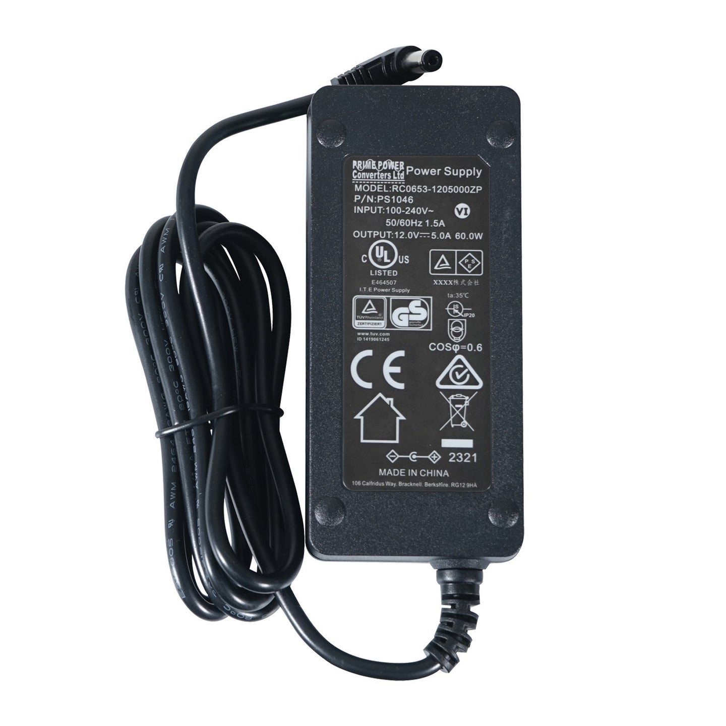 Transcension 12V DC 5A Desktop Power Supply 2.1mm DC Jack - Alternate View 1