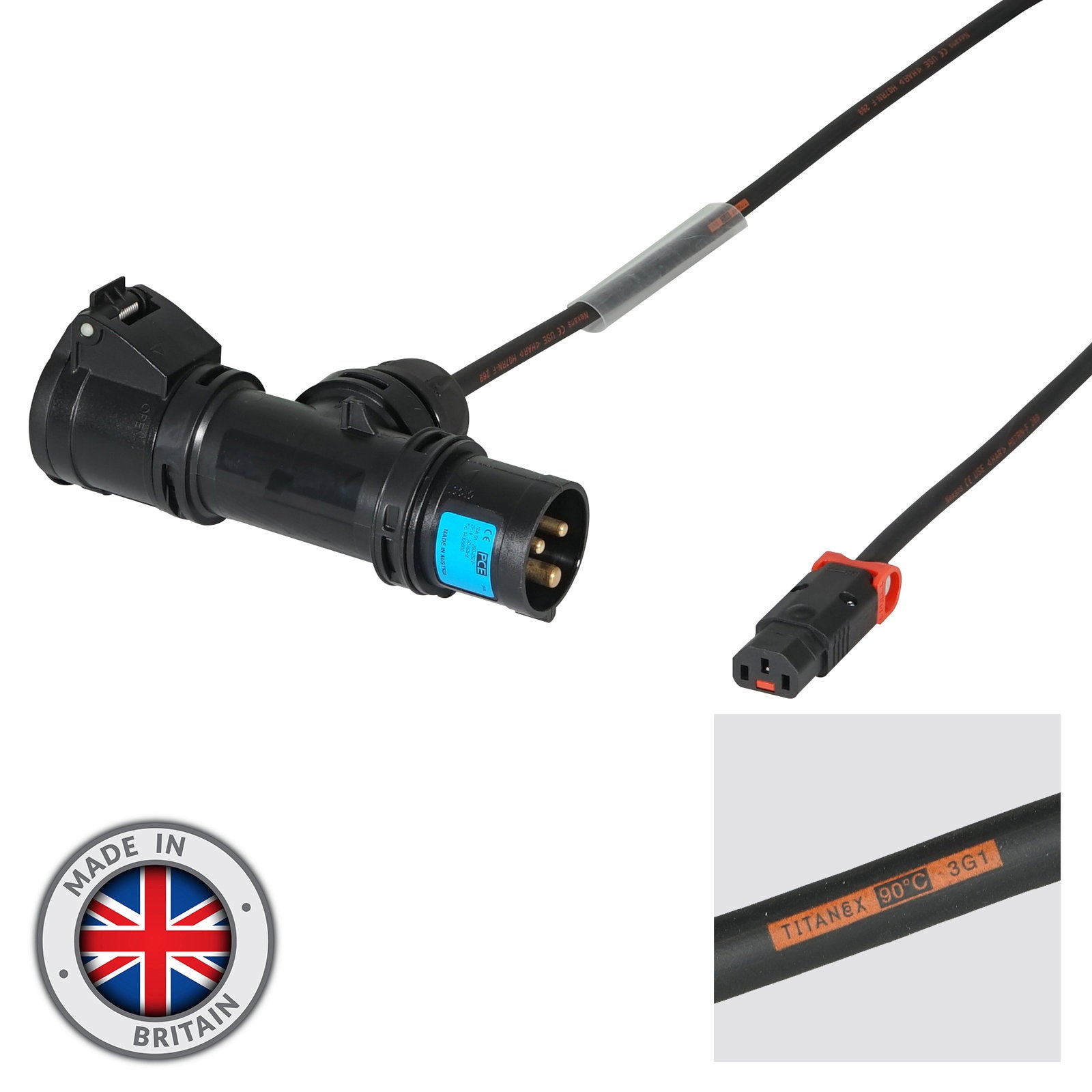 Elumen8 3m 1mm H07RN-F 16A T-Connect – C13 IEC Lock Cable - Main View