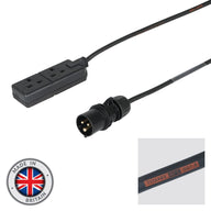 Elumen8 2m 1.5mm PCE Black 16A Plug to 2 Gang 13A Socket Cable - Main View