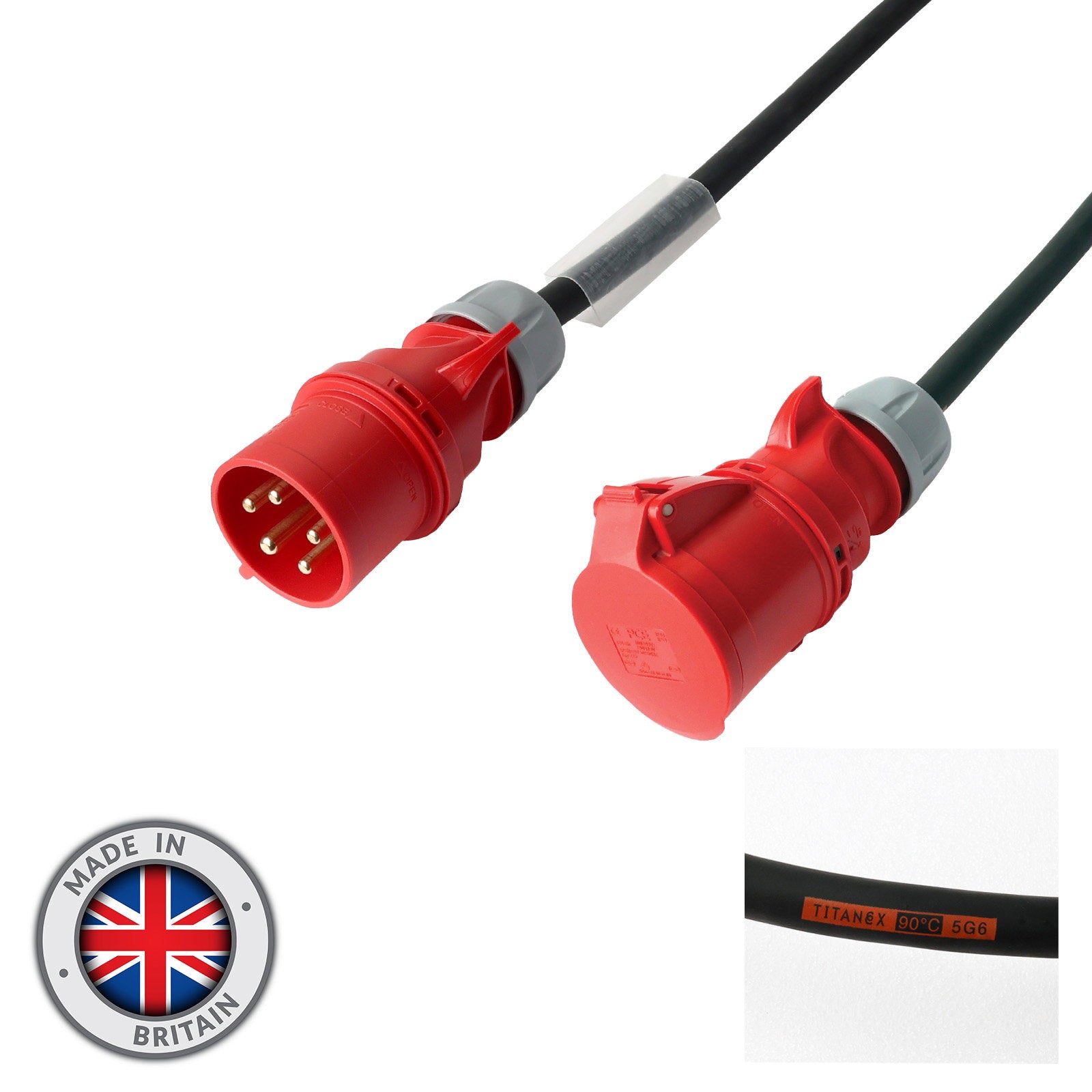 Elumen8 25m Red 32A Male - 32A Female 3PH 6mm 5C Cable  - Main View