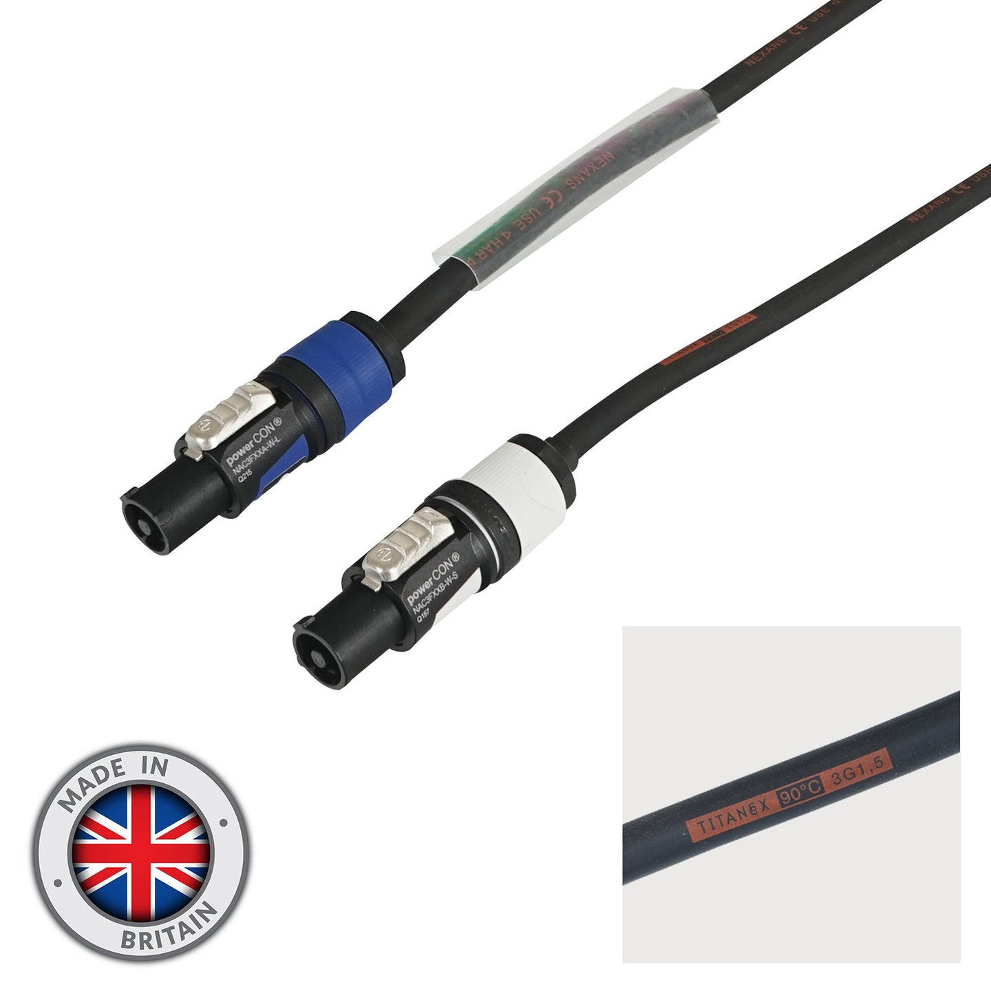 Elumen8 1m Neutrik powerCON Link Cable - 1.5mm H07RN-F - Alternate View 1