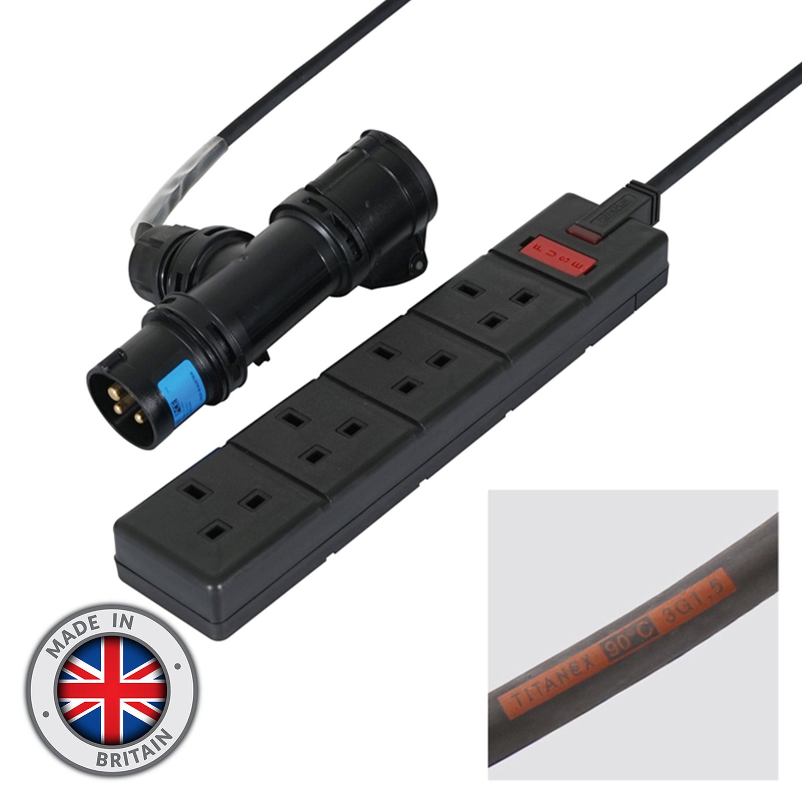 Elumen8 0.35m 16A T-Connect to 4 Way 13A Socket Cable - Alternate View 3