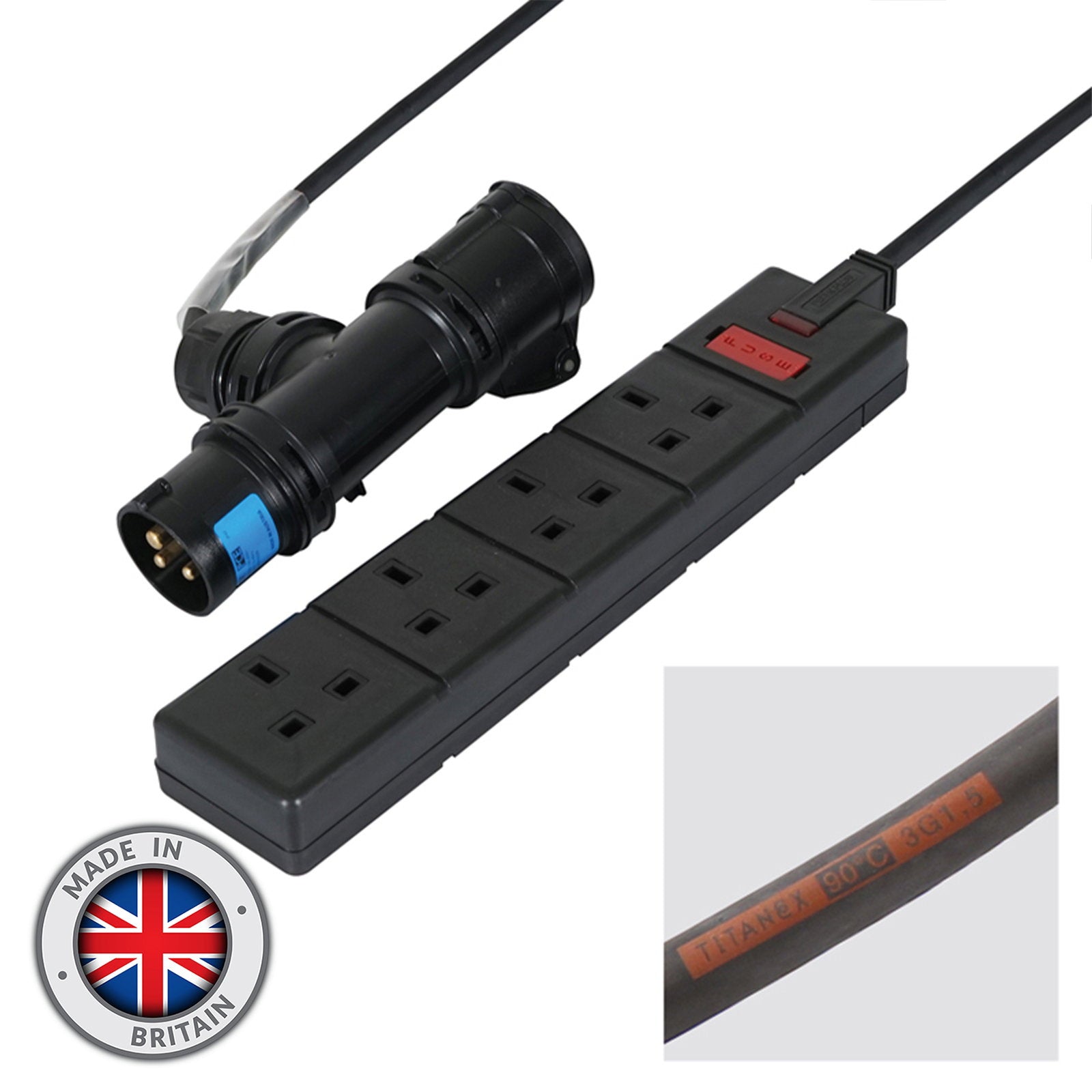 Elumen8 5m 16A T-Connect to 4 Way 13A Socket Cable - Main View