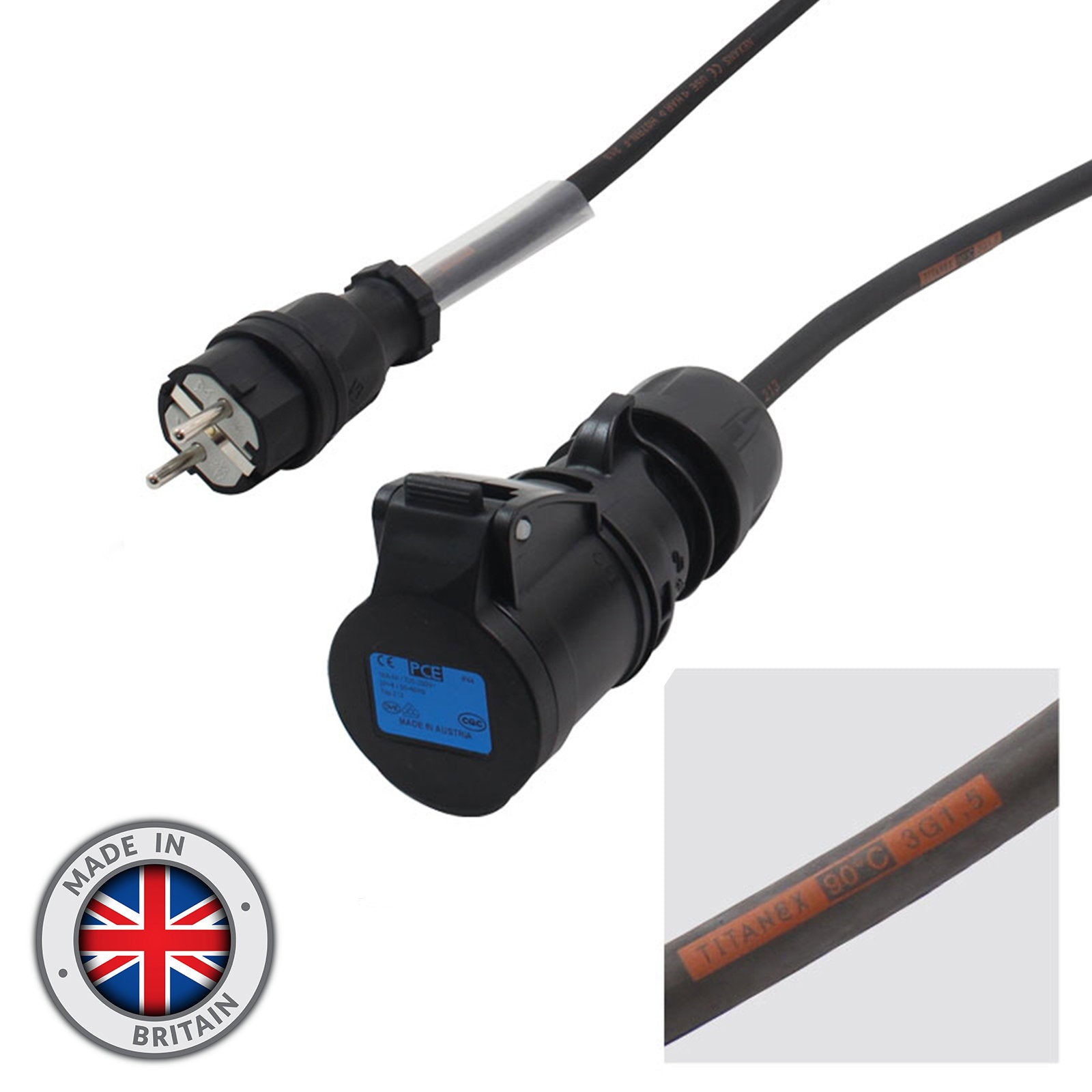 Elumen8 Schuko Plug to PCE 16A Black Socket 1m Cable - Alternate View 1