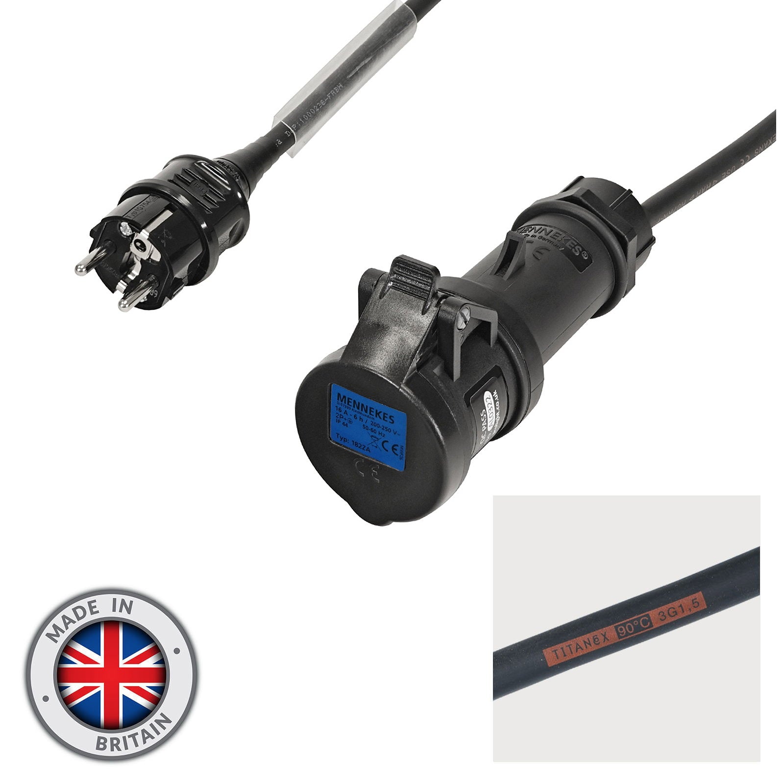 Elumen8 1m Schuko Plug to Mennekes 16A Black Socket Cable - Alternate View 1