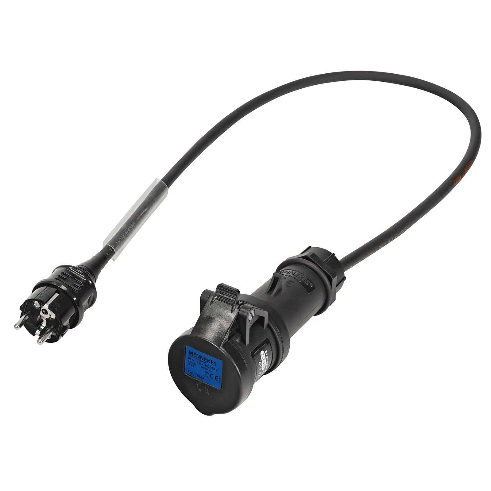 Elumen8 1m Schuko Plug to Mennekes 16A Black Socket Cable - Back Panel and Connections