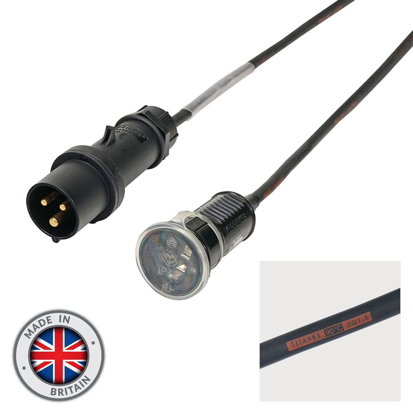 Elumen8 1m Mennekes Black 16A Plug to Schuko Socket Cable - Main View
