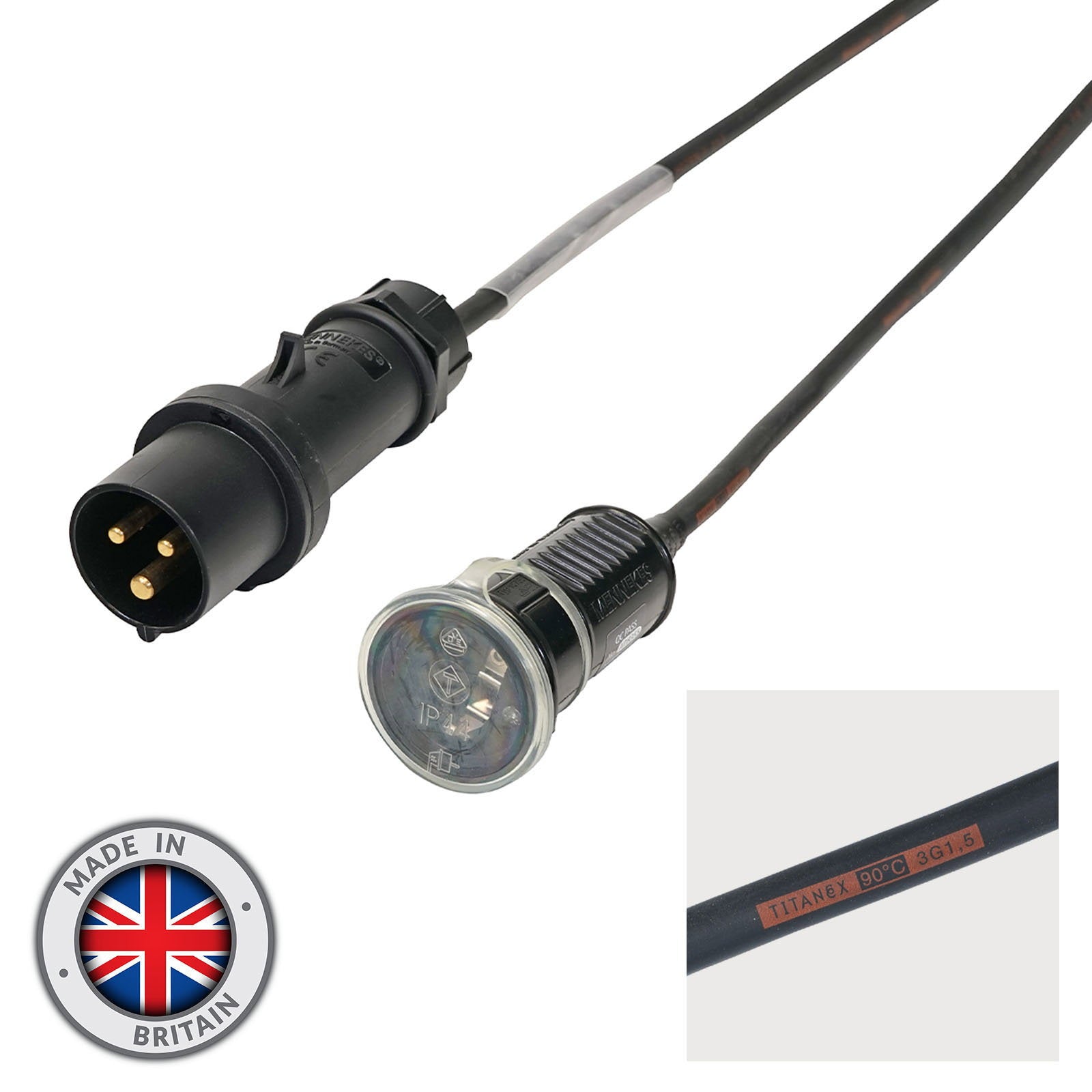 Elumen8 1m Mennekes Black 16A Plug to Schuko Socket Cable - Main View