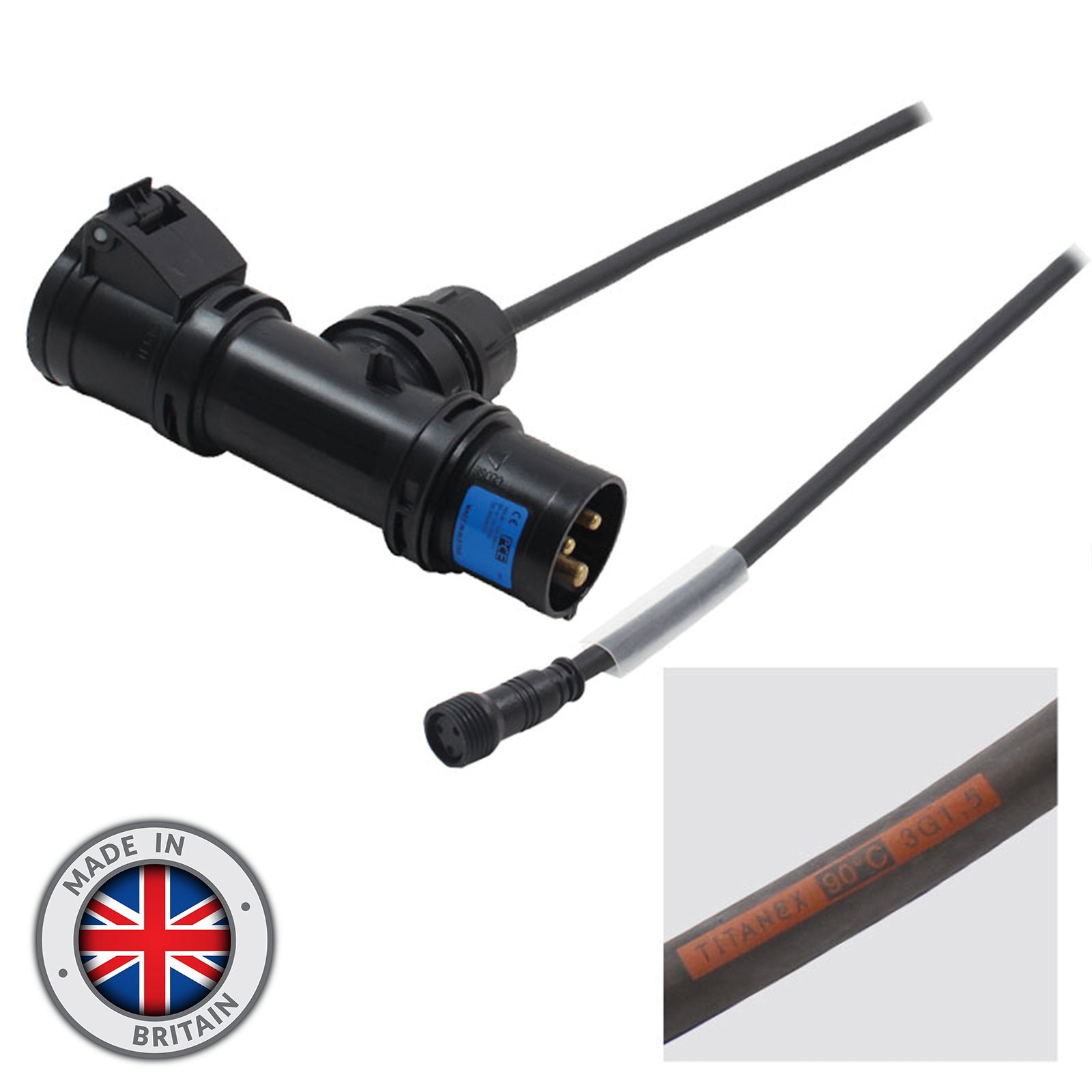 Elumen8 0.75m PCE 16A Black T-Connect to LEDJ Hydralock IP Socket Cable - Alternate View 1