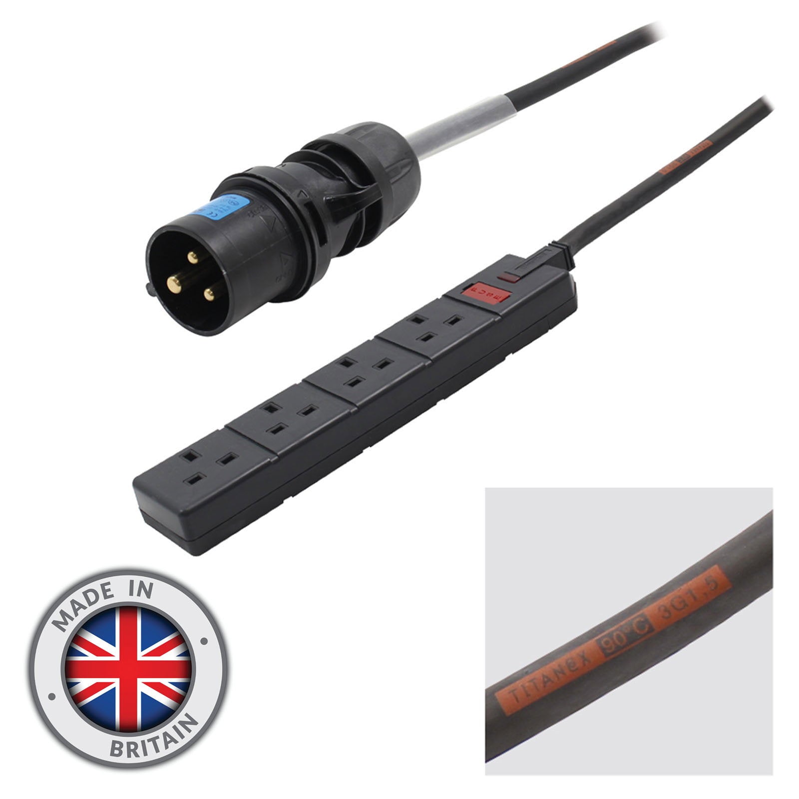 Elumen8 0.35m 16A Plug to 4 Gang 13A Socket Cable - Main View