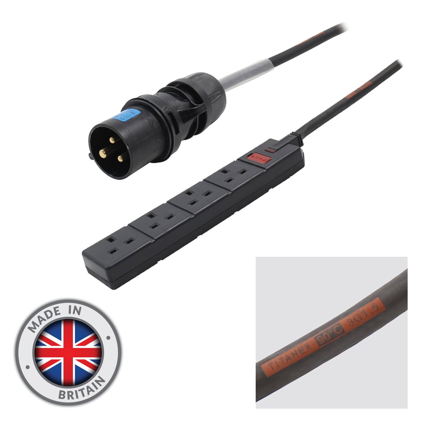 Elumen8 5m 16A Plug to 4 Gang 13A Socket Cable - Main View