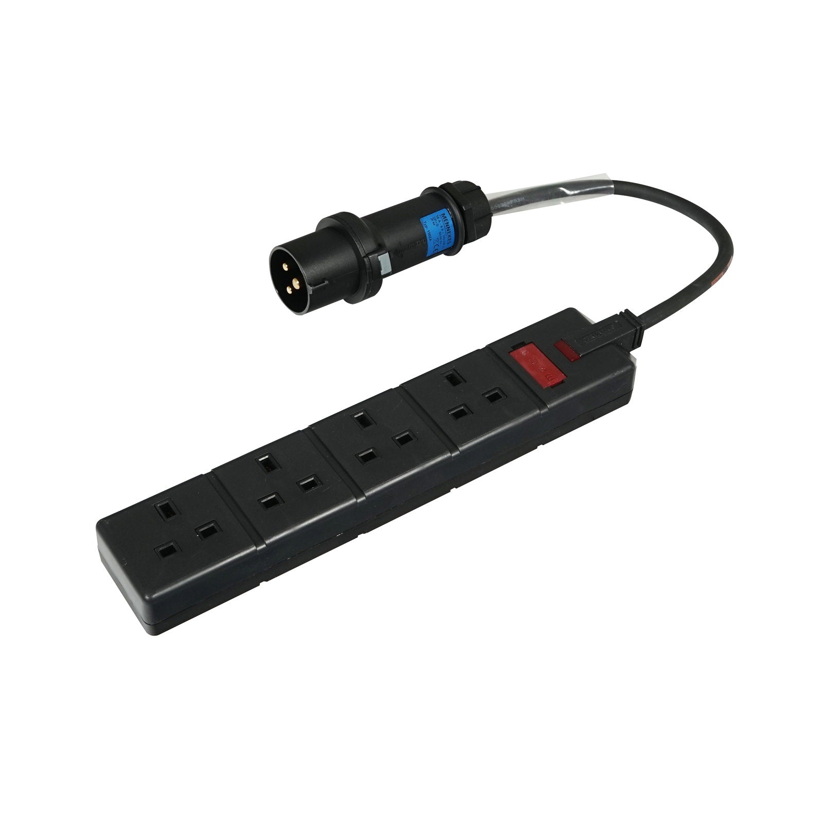 Elumen8 0.35m Mennekes Black 16A Plug to 4 Gang 13A Socket Cable - Alternate View 1
