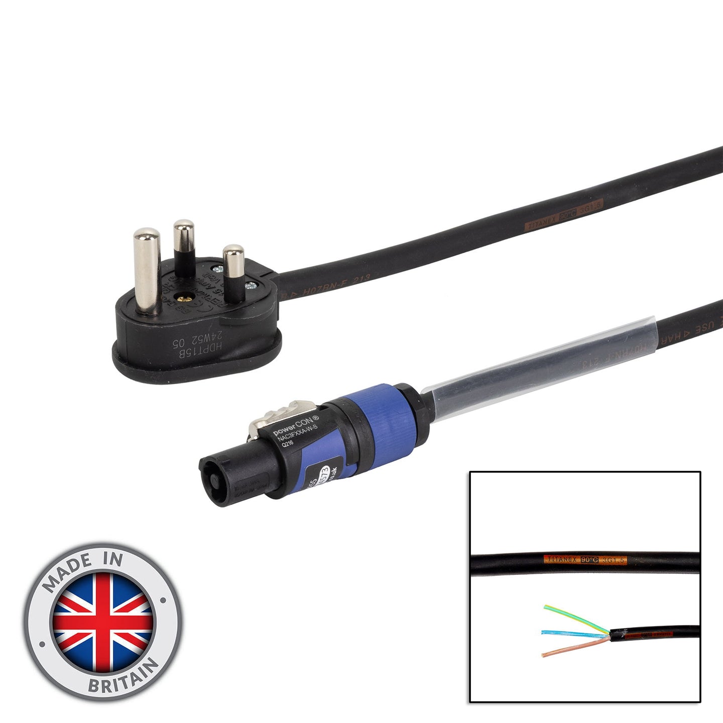 Elumen8 0.35m 1.5mm 15A Male – powerCON Adaptor Cable - Alternate View 1