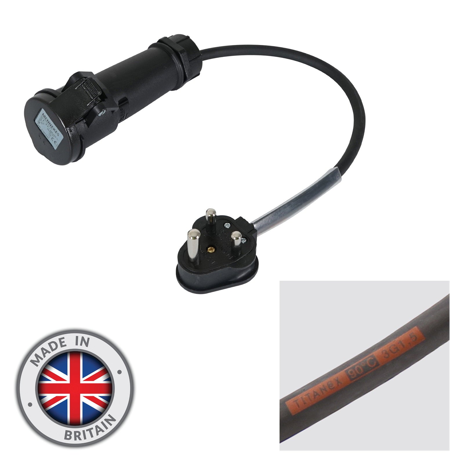 Elumen8 0.35m 1.5mm 15A Male – 16A Mennekes Female Adaptor Cable - Main View