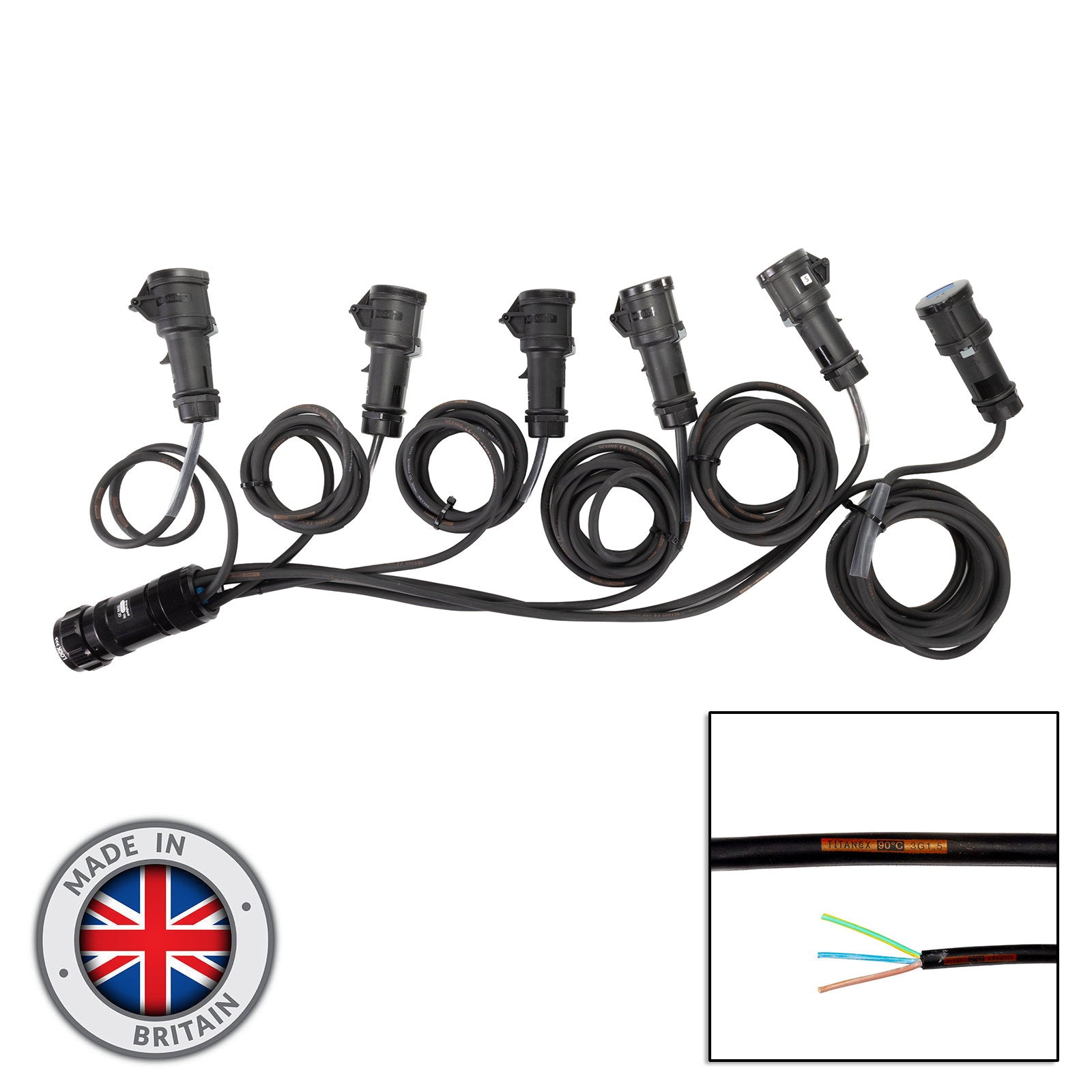 Elumen8 Socapex 19-Pin Male - 16A Mennekes Female 1.5mm Staggered Fan-Out Cable - Alternate View 1
