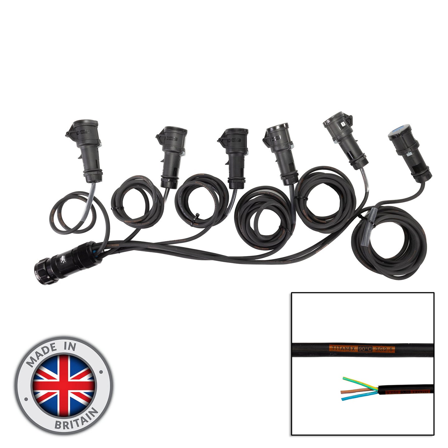 Elumen8 Socapex 19-Pin Male - 16A Mennekes Female 2.5mm Staggered Fan-Out Cable - Main View