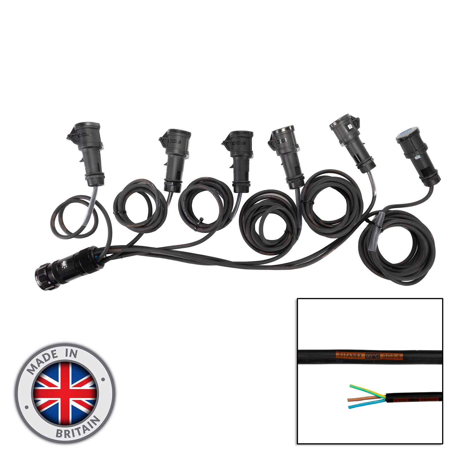 Elumen8 Socapex 19-Pin Male - 16A Mennekes Female 2.5mm Staggered Fan-Out Cable - Main View