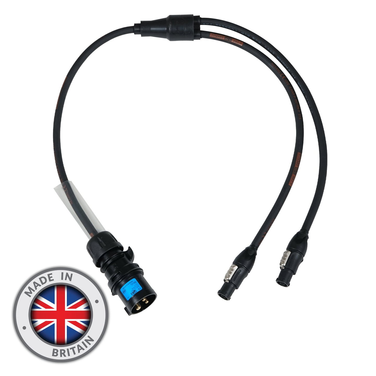 Elumen8 Moulded Y Split - 1.0m 2.5mm 16A Male - 2 x powerCON TRUE1 Female - Back Panel and Connections
