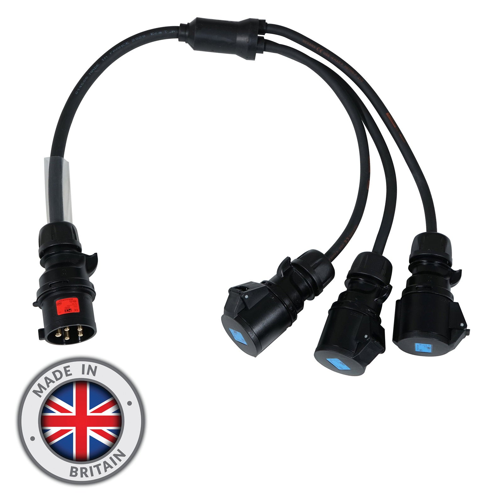 Elumen8 Moulded Y Split - 32A 3PH Male to 3 x 32A 1PH Female - Back Panel and Connections