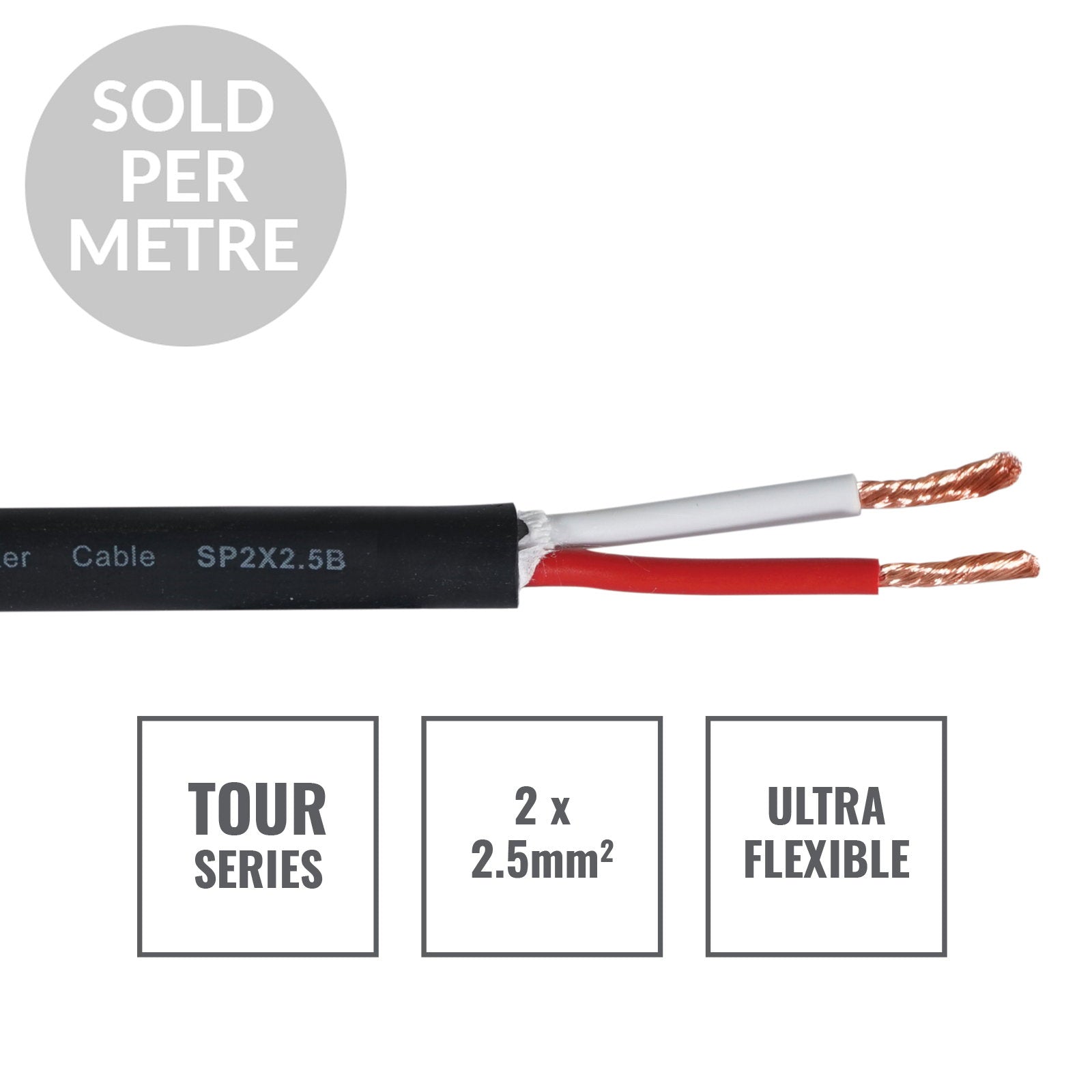 Elumen8 TOUR 2 Core 2 x 2.5mm2 Speaker Cable SP2X2.5B Cut Length Black - Alternate View 1
