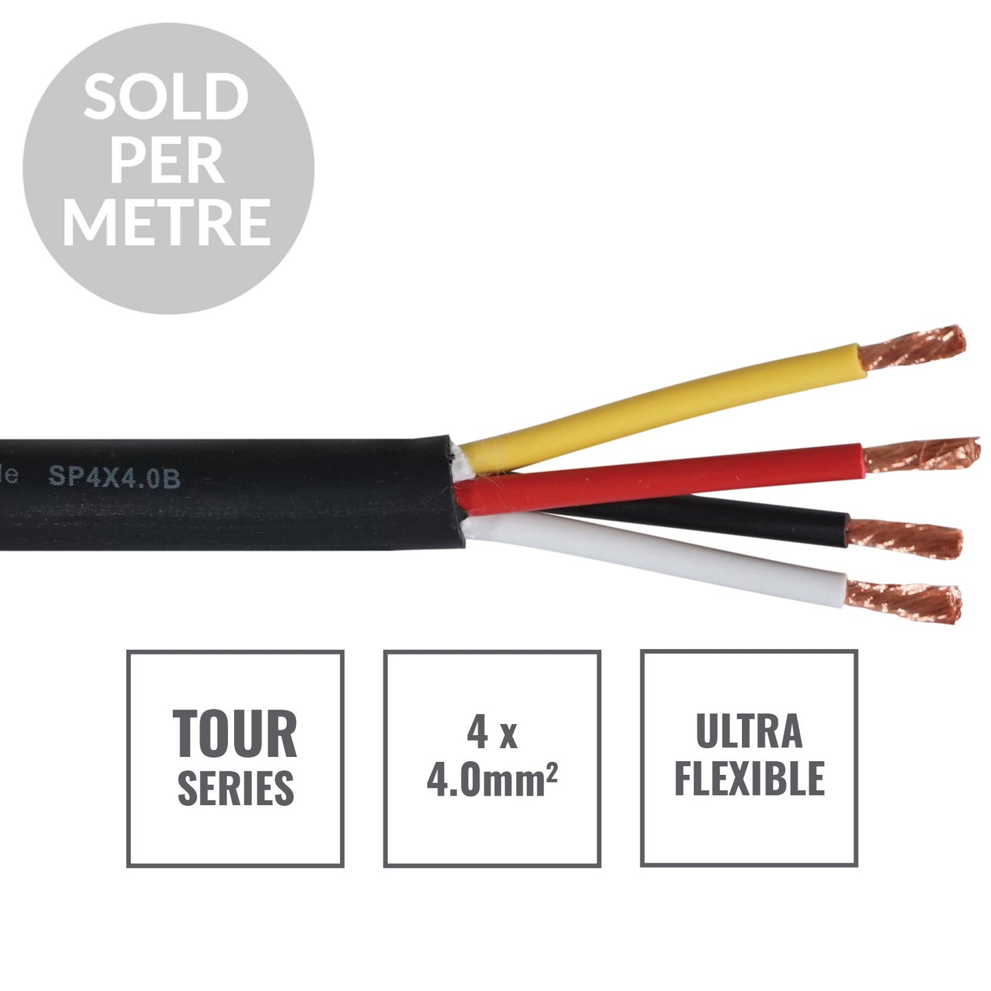 Elumen8 TOUR 4 Core 4 x 4.0mm2 Speaker Cable SP4X4.0B Cut Length Black - Alternate View 1