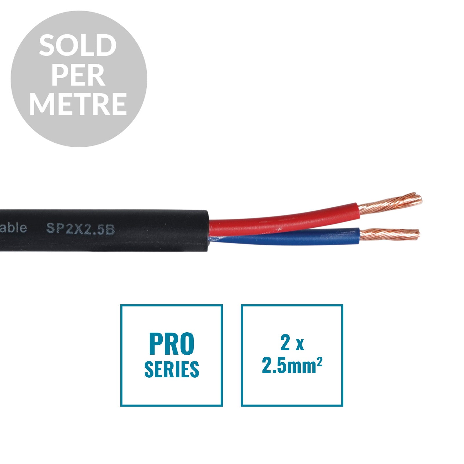 Elumen8 PRO 2 Core 2 x 2.5mm Speaker Cable SP2X2.5B Cut Length Black - Main View