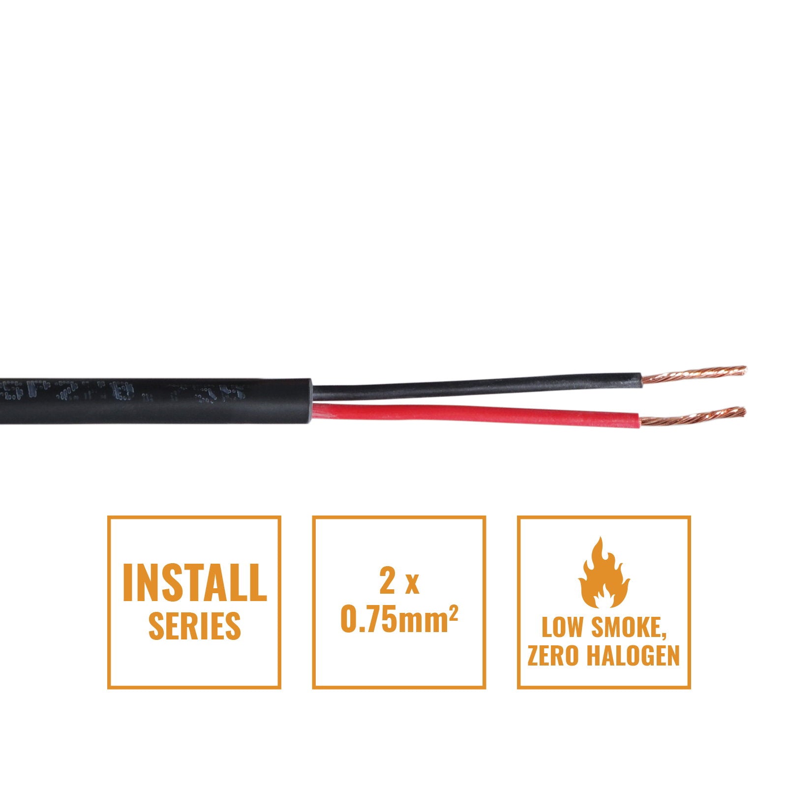 Elumen8 INSTALL LSZH 2 Core 2 x 0.75mm2 Speaker Cable SP2X0.75B Cut Length Black - Main View