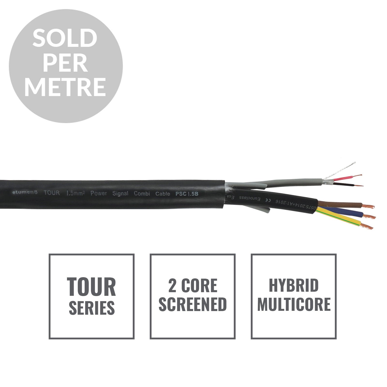 Elumen8 TOUR 1.5mm2 Power Signal Combi Cable PSC1.5B Cut Length - Back Panel and Connections