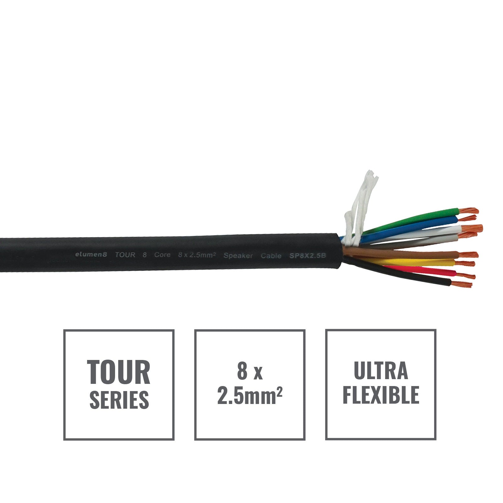 Elumen8 TOUR 8 Core 8 x 2.5mm2 Speaker Cable SP8X2.5B Cut Length - Back Panel and Connections