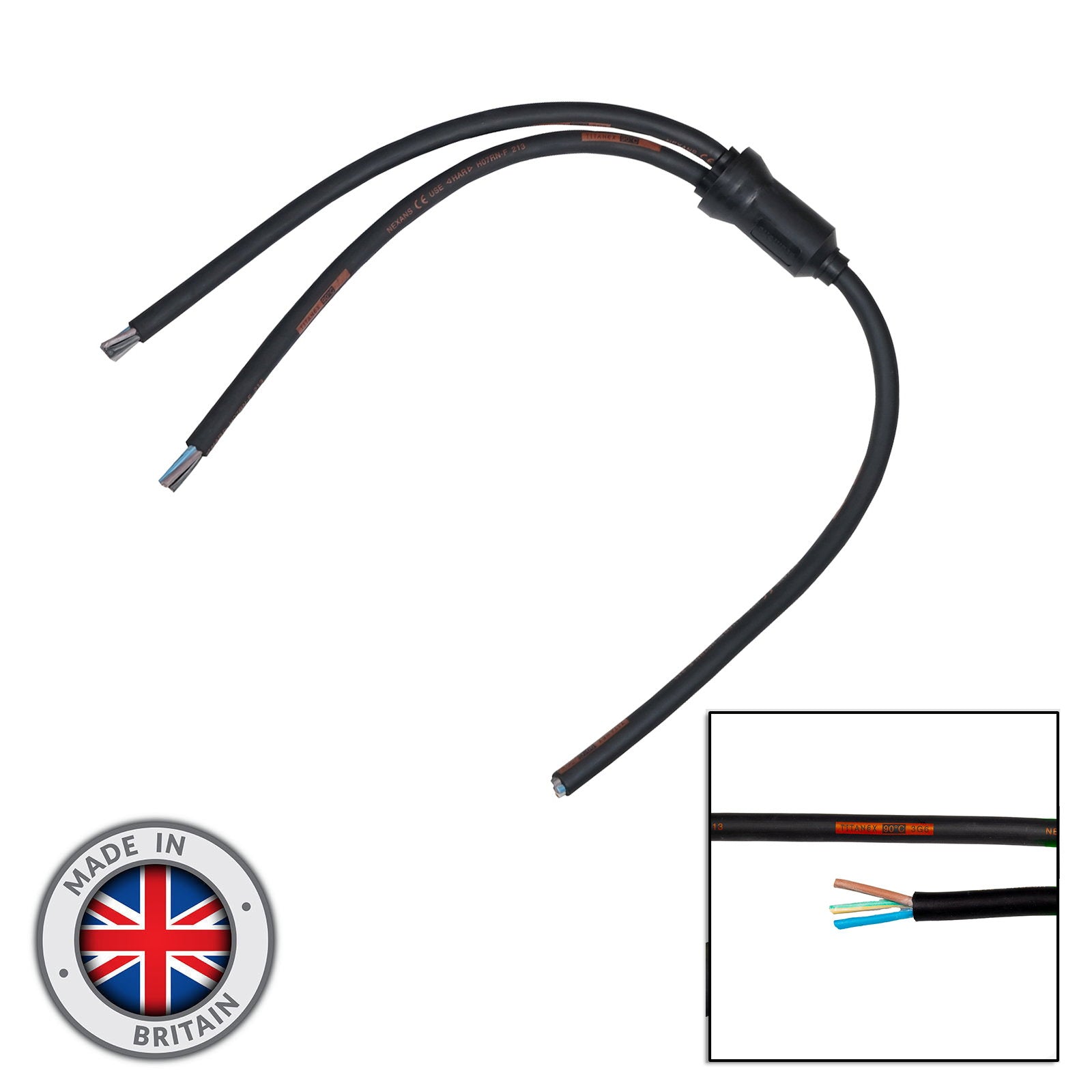 Elumen8 Moulded Y Split 2 Way 1.5m Tails - 6mm 3C Bare Ends - Back Panel and Connections