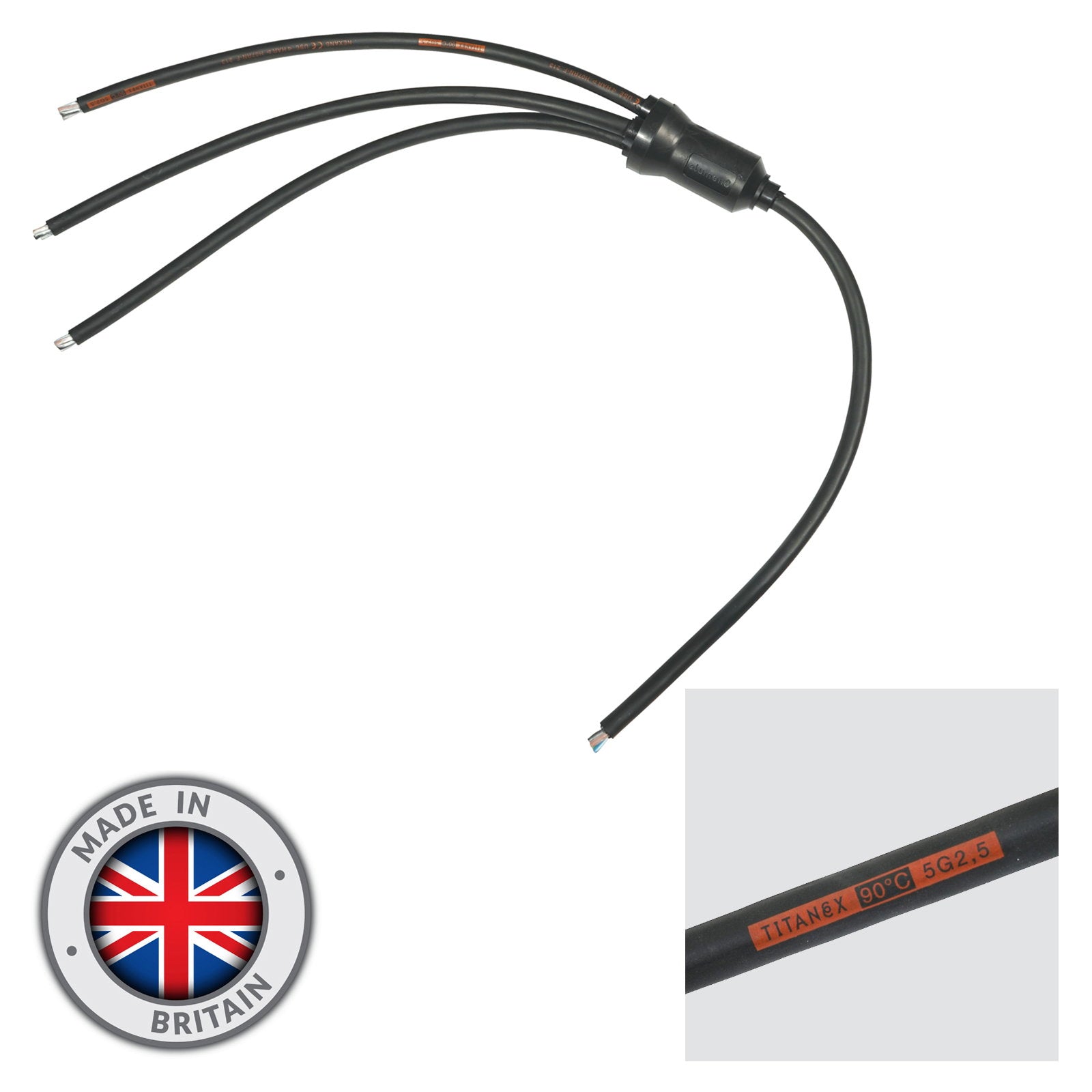 Elumen8 Moulded 3Ph Y Split 0.5m Tails - 2.5mm 5C to 3 x 5C Bare Ends - Back Panel and Connections