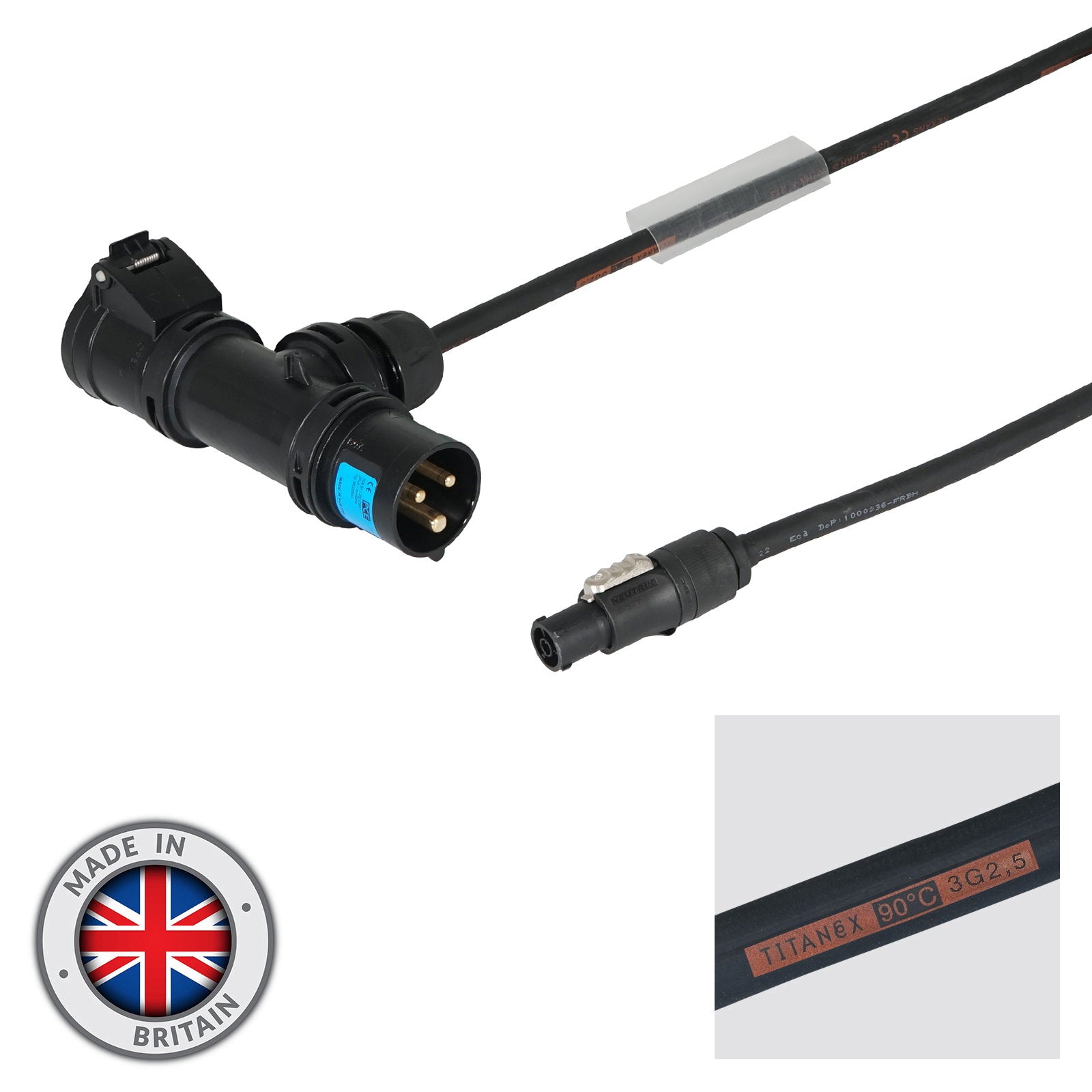 Elumen8 3m PCE 16A Black T-Connect to powerCON TRUE1 TOP Cable - Main View