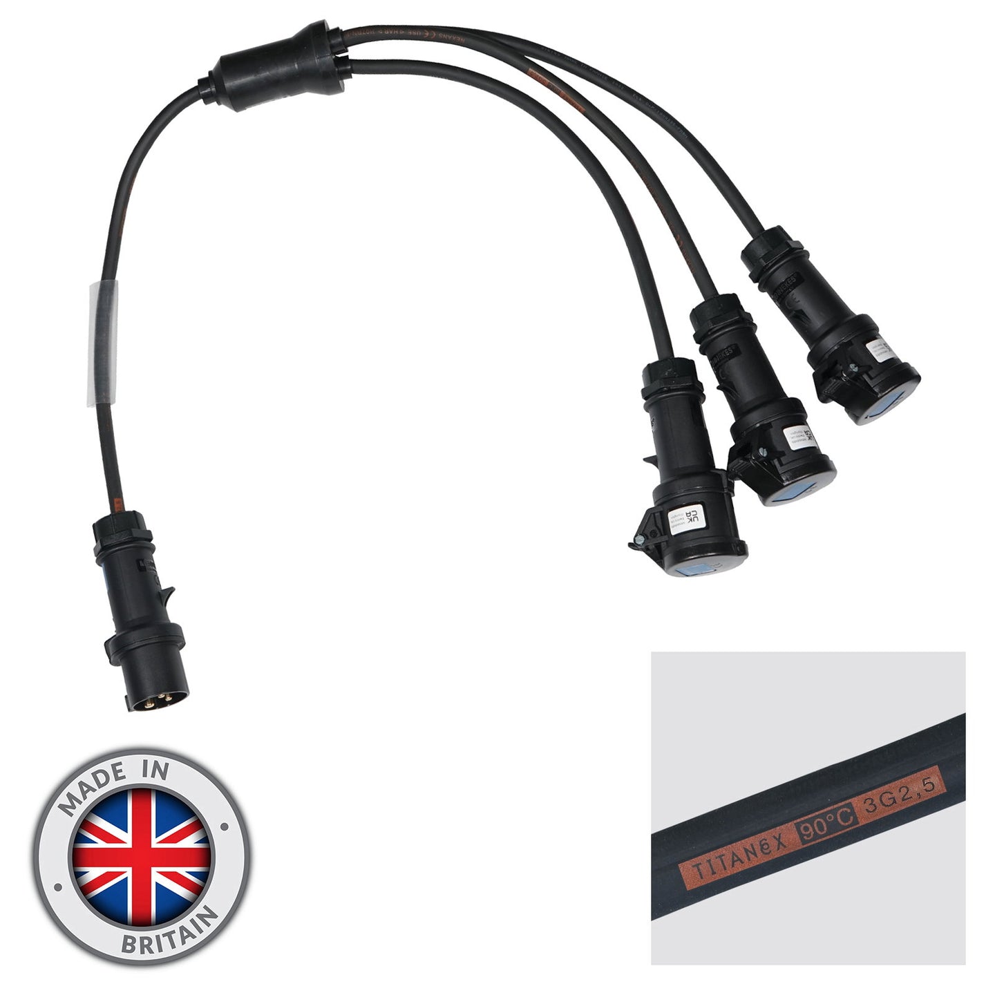 Elumen8 Moulded 3 Way Y Split - 2.5mm 16A Mennekes Connectors - Main View