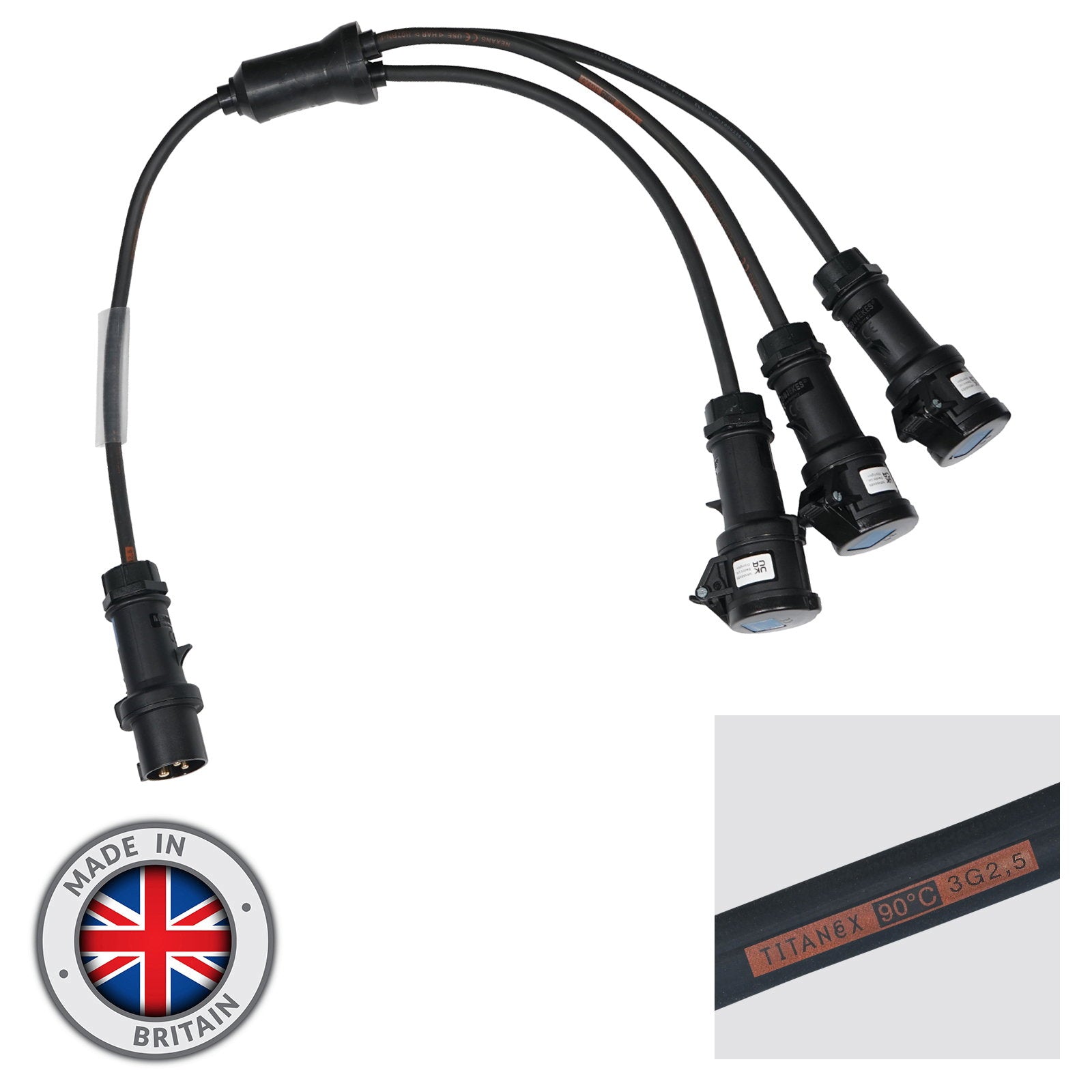 Elumen8 Moulded 3 Way Y Split - 2.5mm 16A Mennekes Connectors - Main View