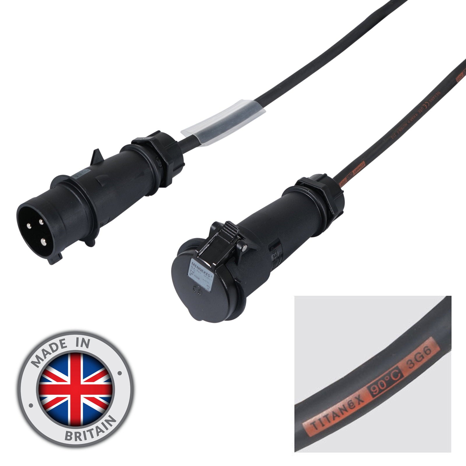 Elumen8 3m 32A Male - 32A Female 1PH 6mm 3C Cable Mennekes - Main View