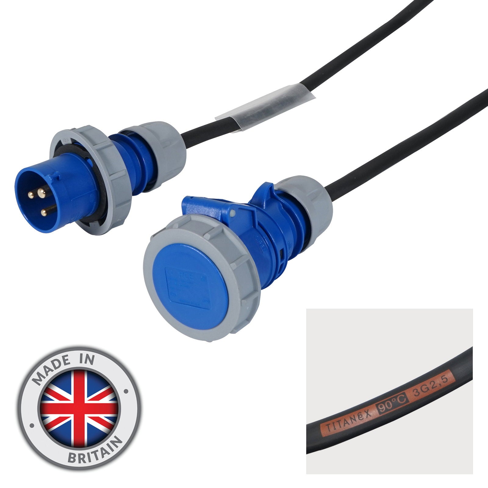 Elumen8 3m 2.5mm IP67 Blue 16A Male - 16A Female Cable - Alternate View 1