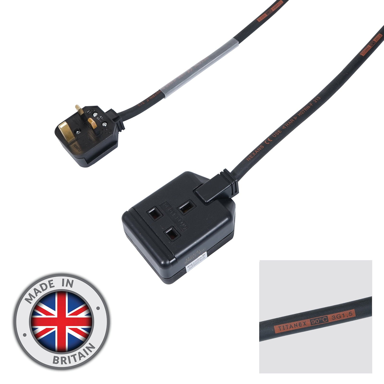Elumen8 3m 1.5mm 13A Male – 13A 1G Female Extension Cable - Main View