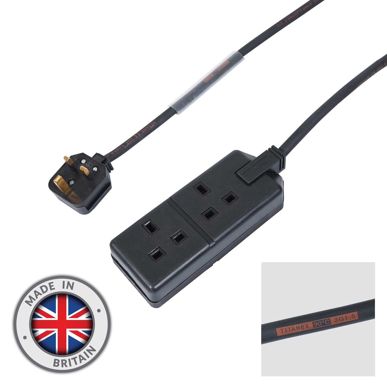 Elumen8 2m 1.5mm 13A Male – 13A 2G Female Extension Cable - Main View