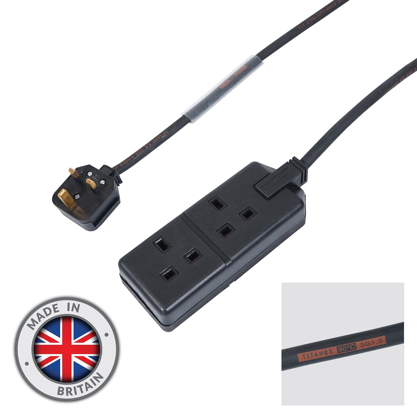 Elumen8 2m 1.5mm 13A Male – 13A 2G Female Extension Cable - Main View