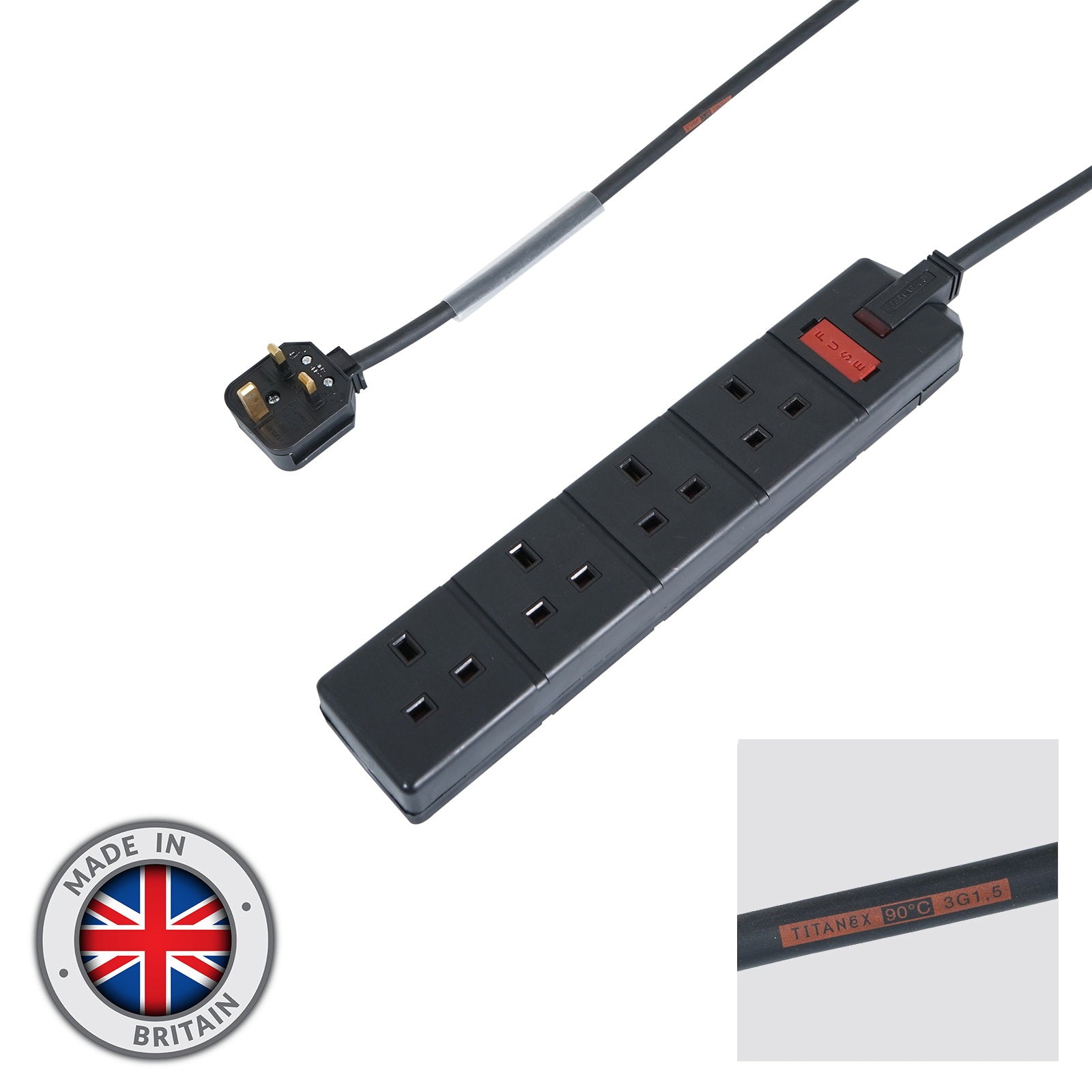 Elumen8 1m 1.5mm 13A Male – 13A 4G Female Extension Cable - Main View