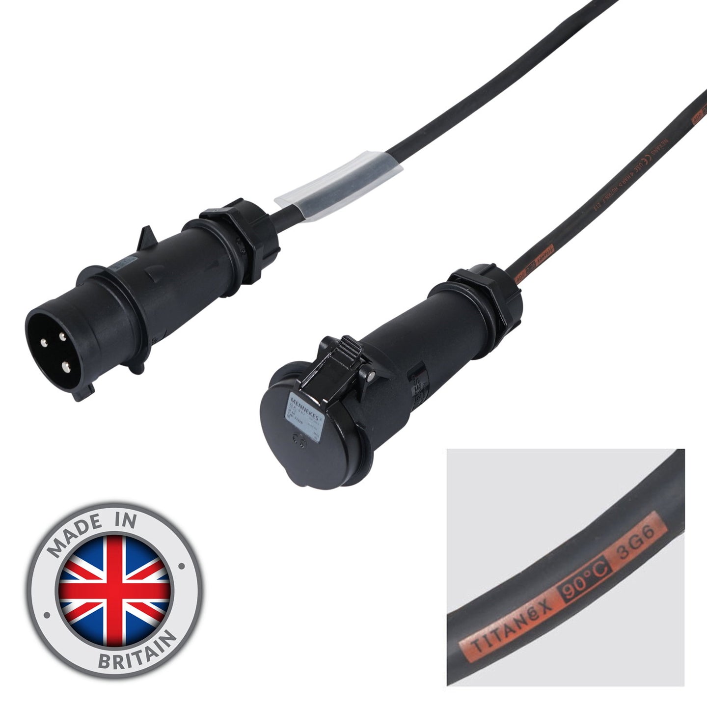 Elumen8 50m 32A Male - 32A Female 1PH 6mm 3C Cable Mennekes - Main View