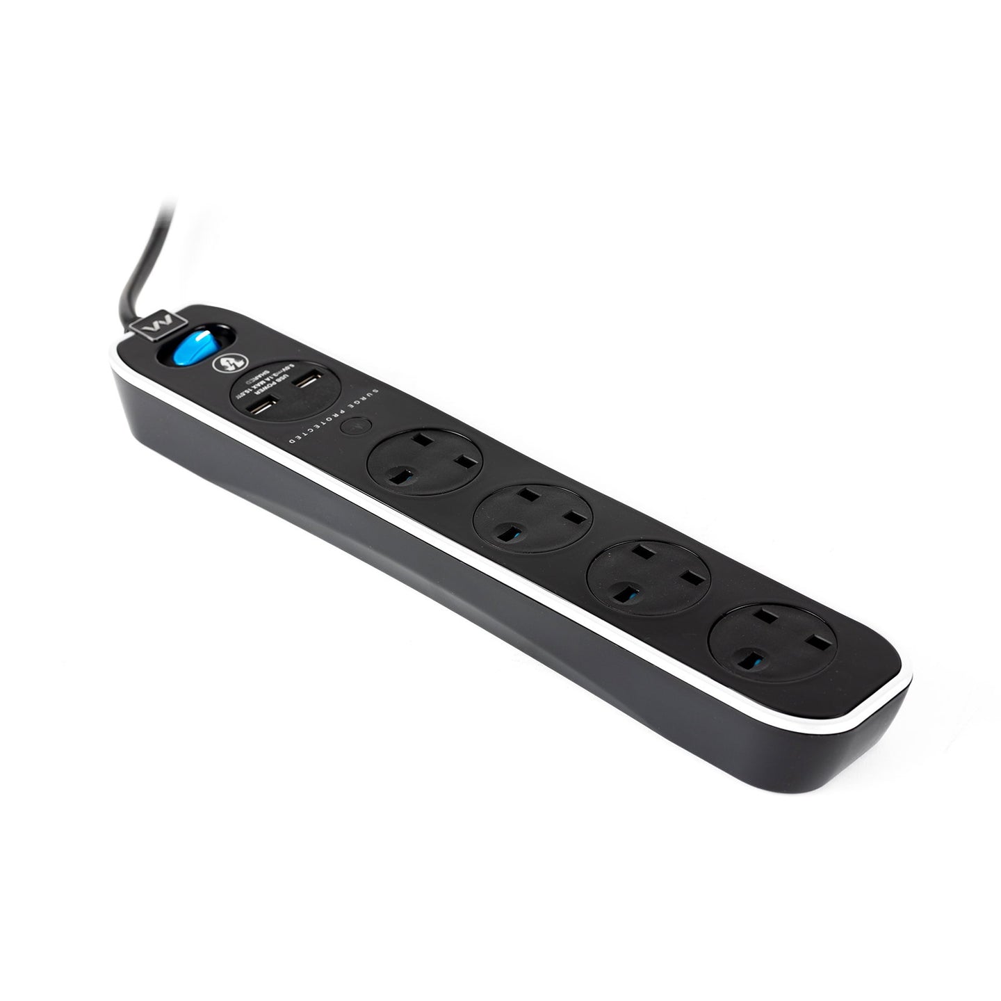 Masterplug 2m 13A Surge Protected 4 Gang with USB SRGLSU42PB-MP - Back Panel and Connections