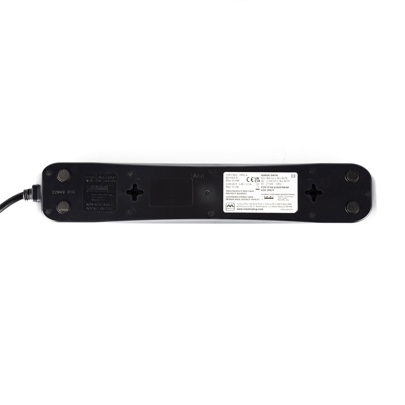 Masterplug 2m 13A Surge Protected 4 Gang with USB SRGLSU42PB-MP - Main View