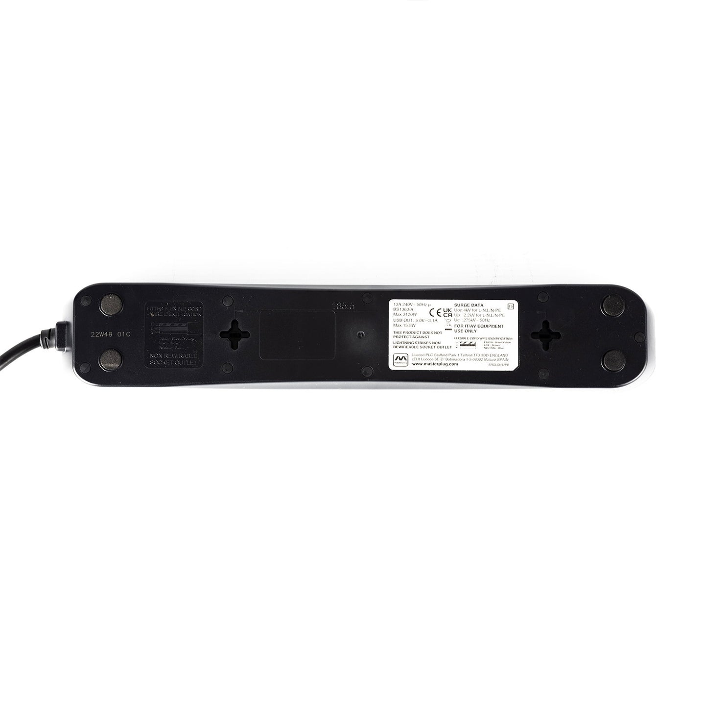 Masterplug 2m 13A Surge Protected 4 Gang with USB SRGLSU42PB-MP - Main View