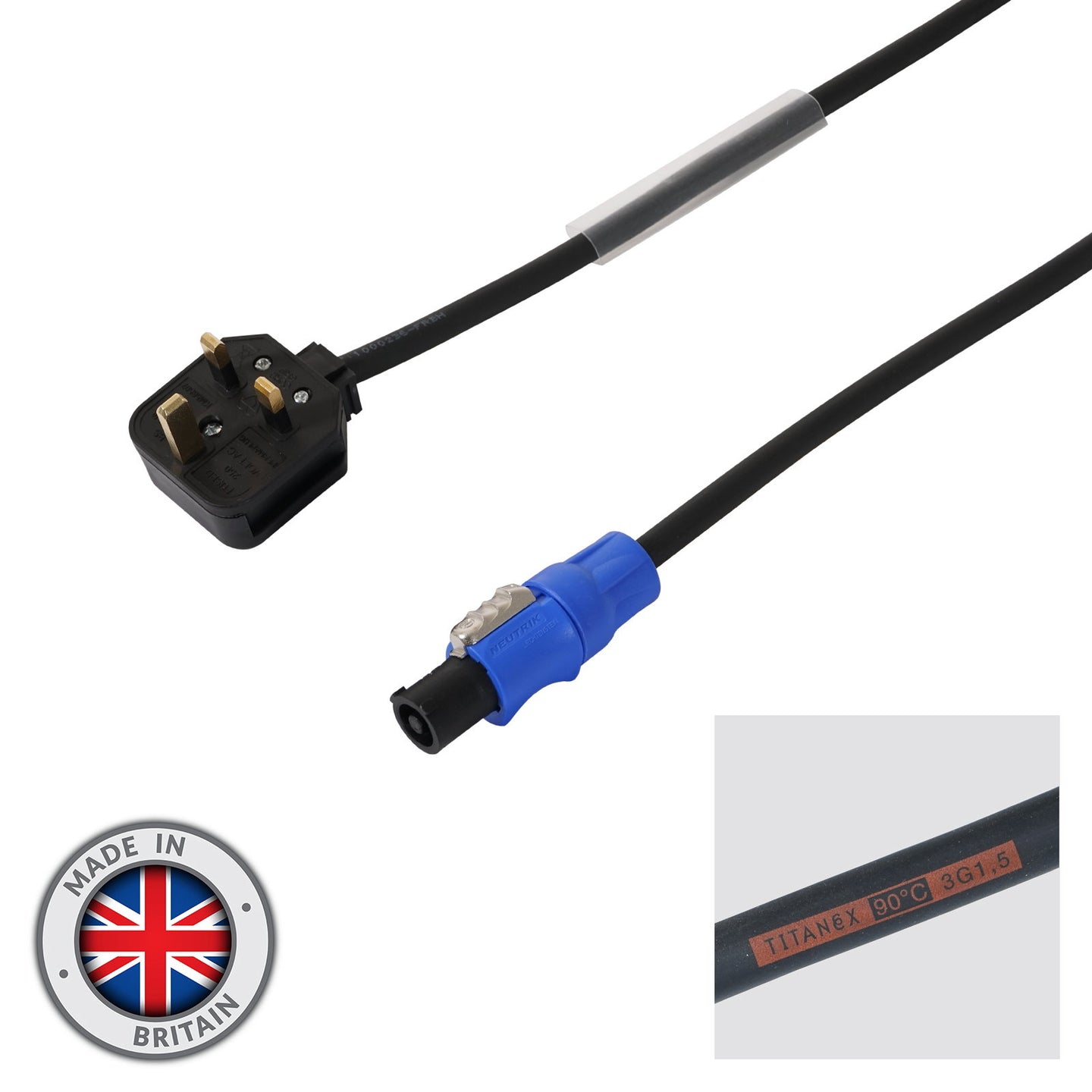 Elumen8 1m 1.5mm H07RN-F 13A Male – Neutrik powerCON Cable - Alternate View 1
