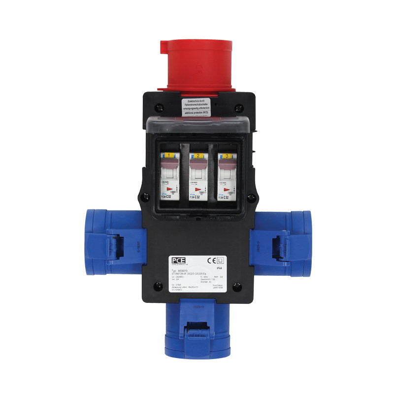 PCE ST ANTON Distribution Box 32A 415V In 3 x 32A 240V Out (9439019) - Alternate View 3